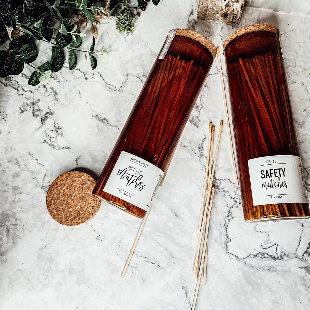 9 Inch Apothecary Matches Extra Large Safety in Amber Glass Jar With Cork Lid