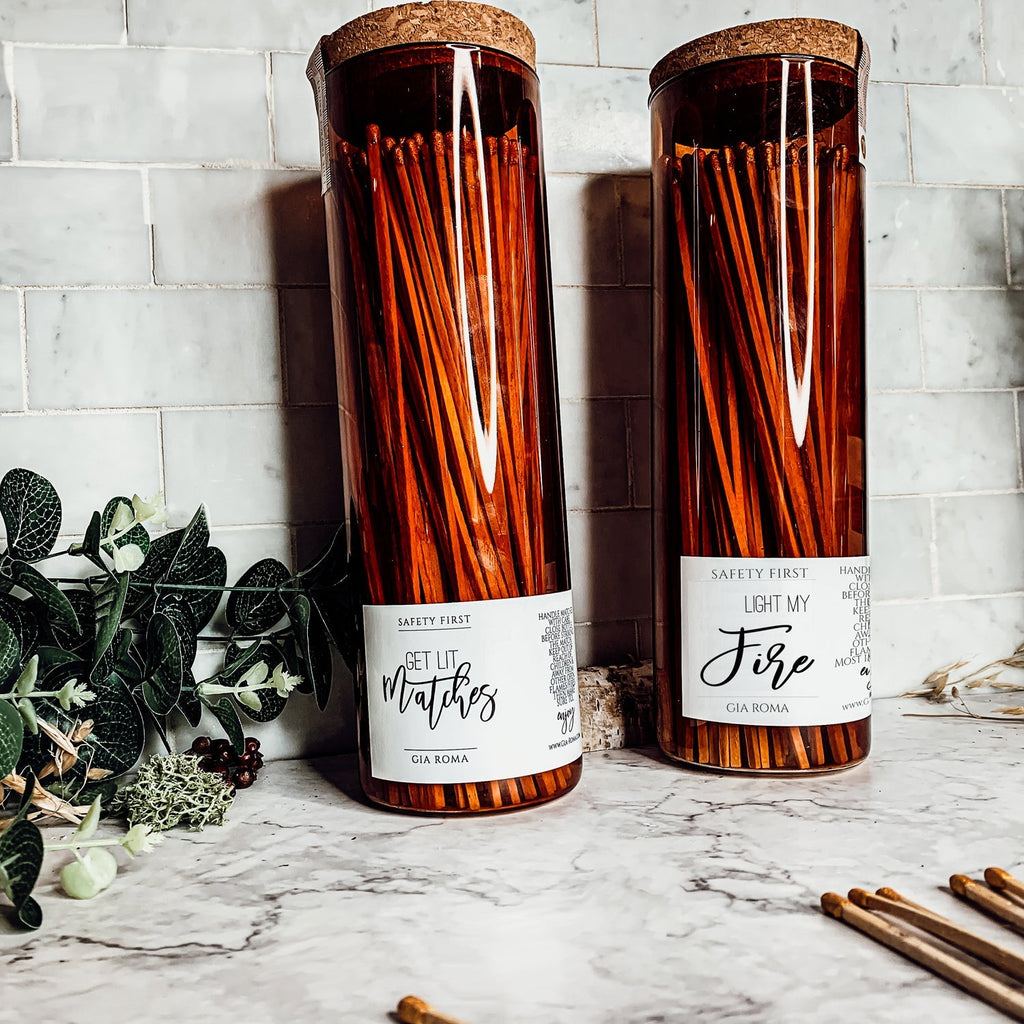 9 Inch Apothecary Matches Extra Large Safety in Amber Glass Jar With Cork Lid