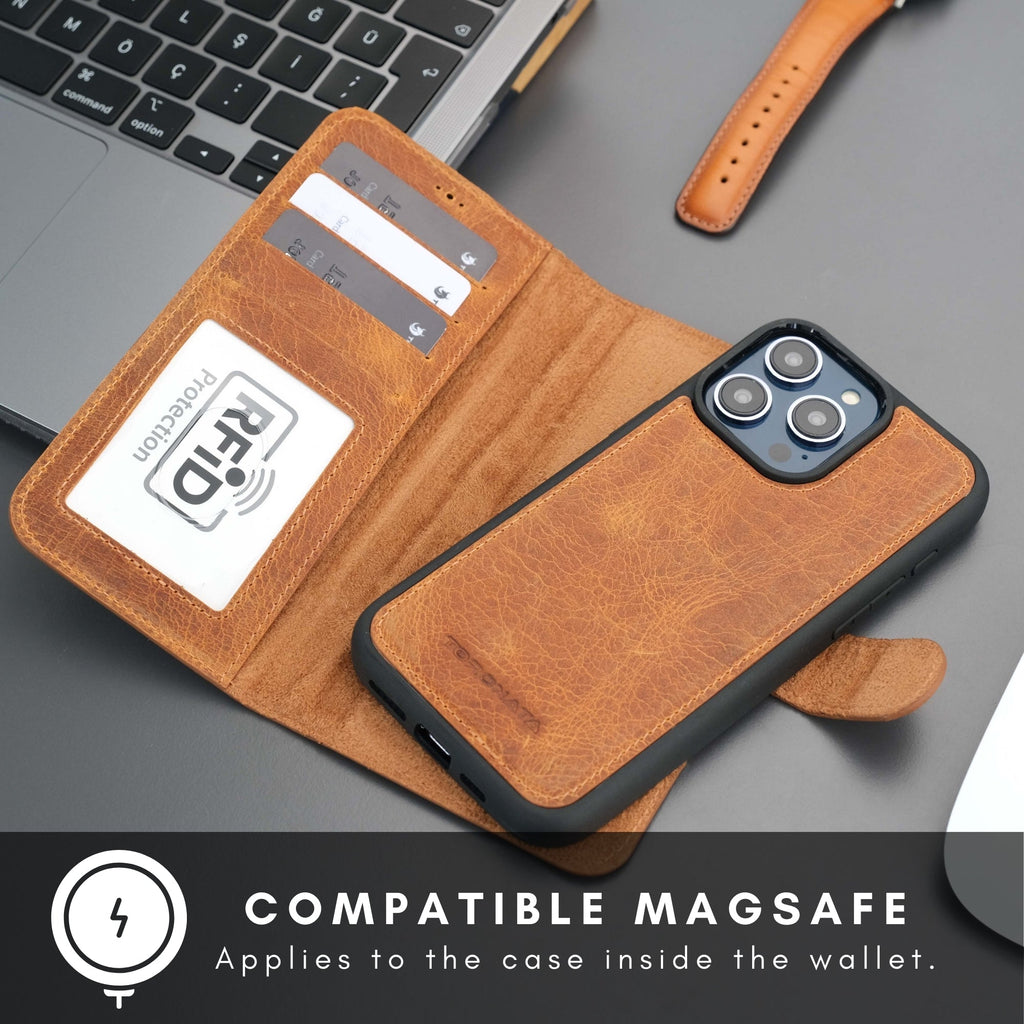 Casper Leather iPhone 15 Pro Max Wallet Case | Detachable MagSafe Compatible RFID Protection