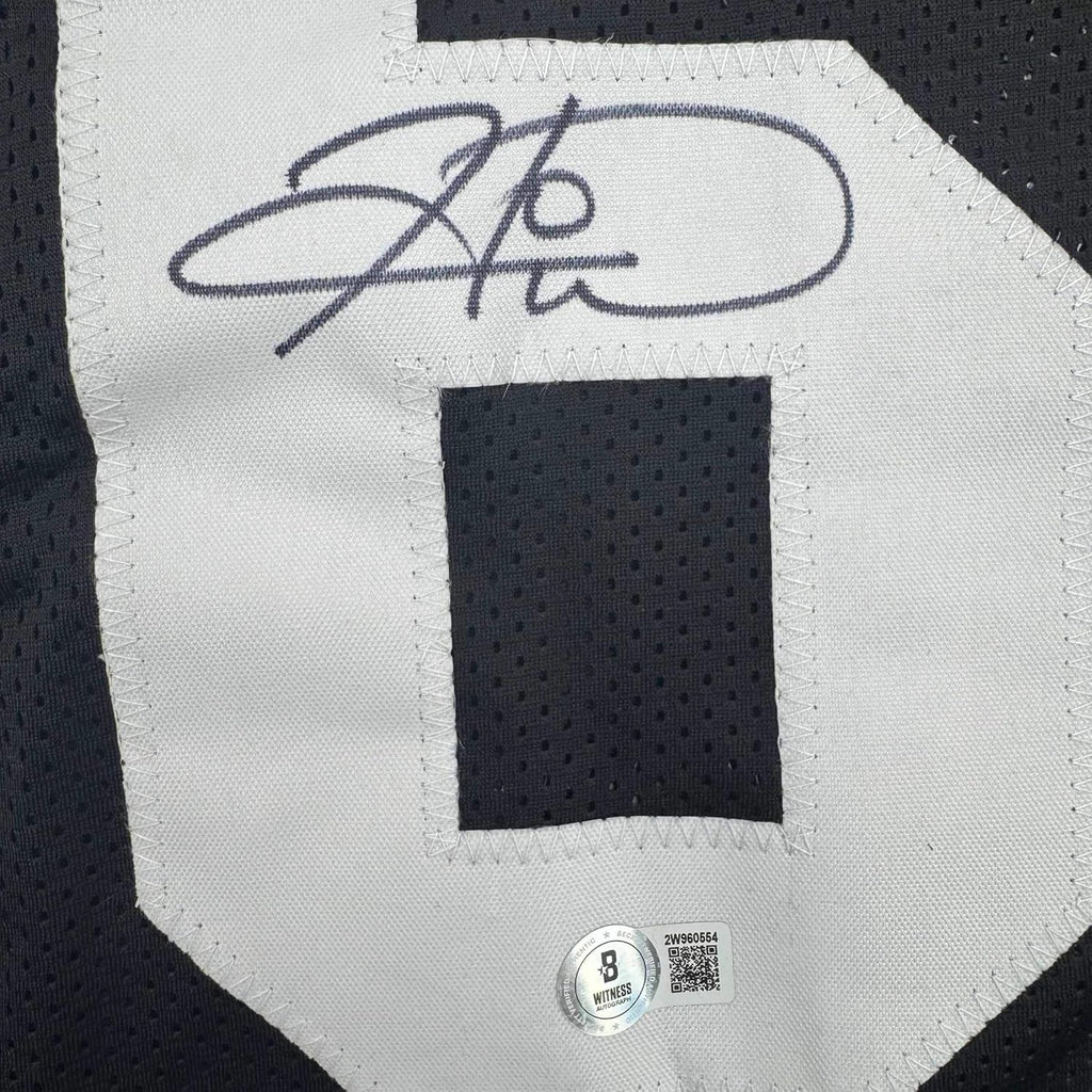 Framed Autographed/Signed Hines Ward 35x39 Pittsburgh Black Retro Football Jersey Beckett BAS COA