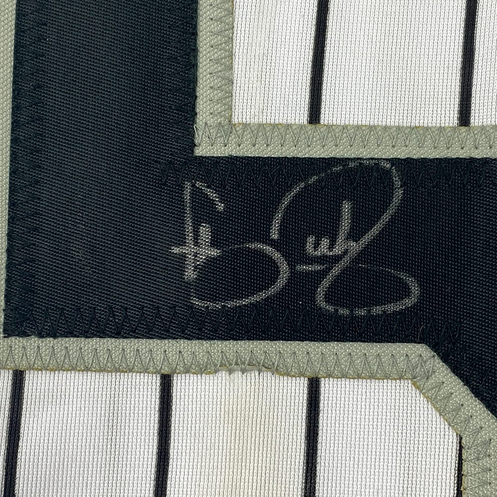 Framed Autographed/Signed Carson Fulmer 35x39 Chicago Pinstripe Baseball Jersey JSA COA