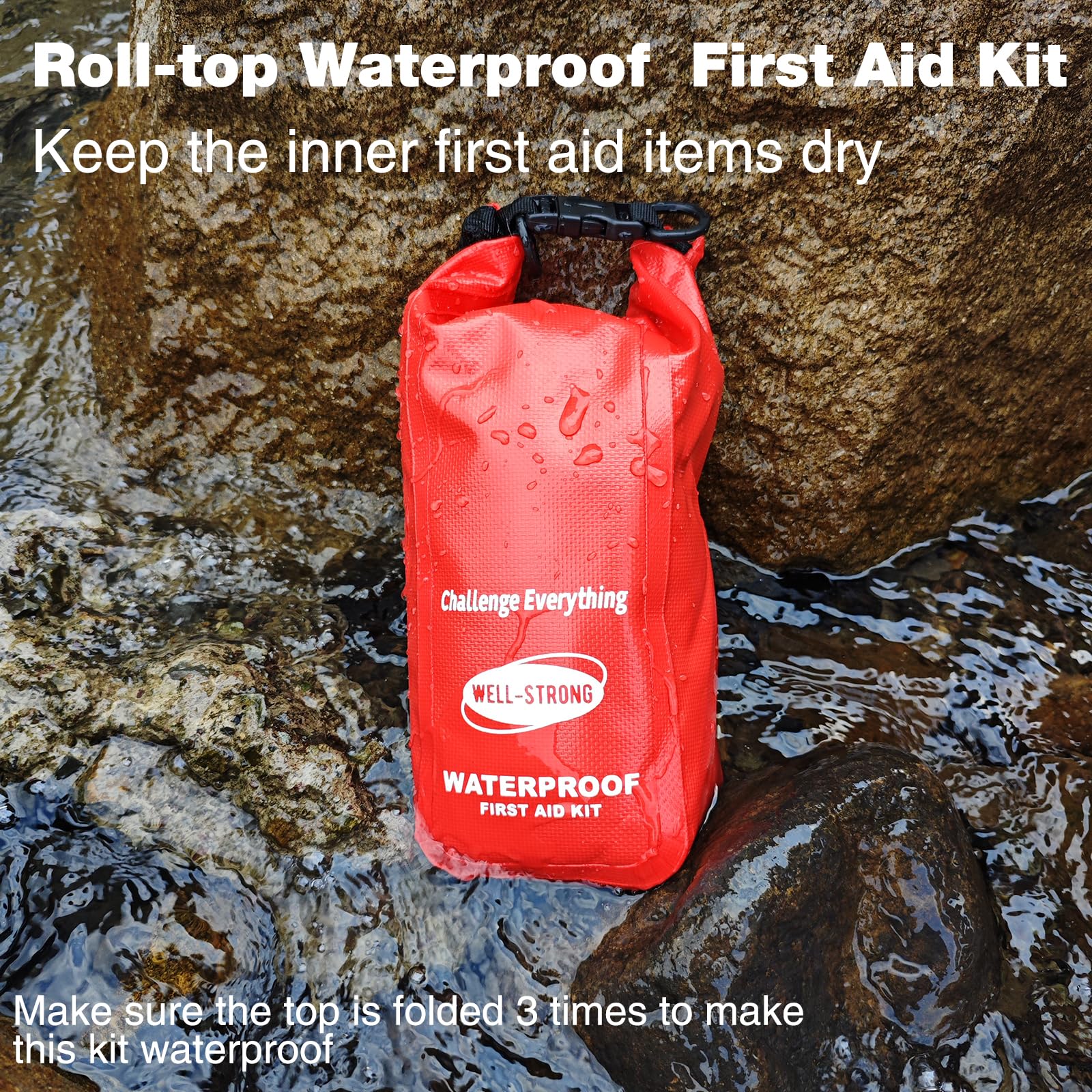 Waterproof First Aid Kit Roll Top Boat Emergency Kit with Waterproof ContentsRED