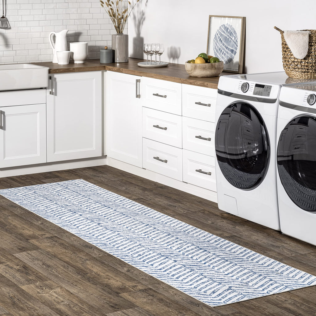 nuLOOM Rosanne Machine Washable Geometric Ultra Thin Runner Rug 2' 6" x 12' Blue