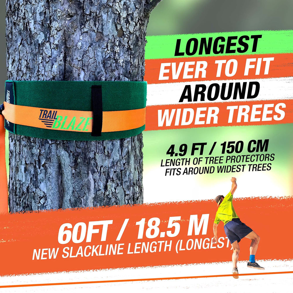 Complete Slackline Kit 60ft - Wider Tree Protectors Slack Lines for Backyard
