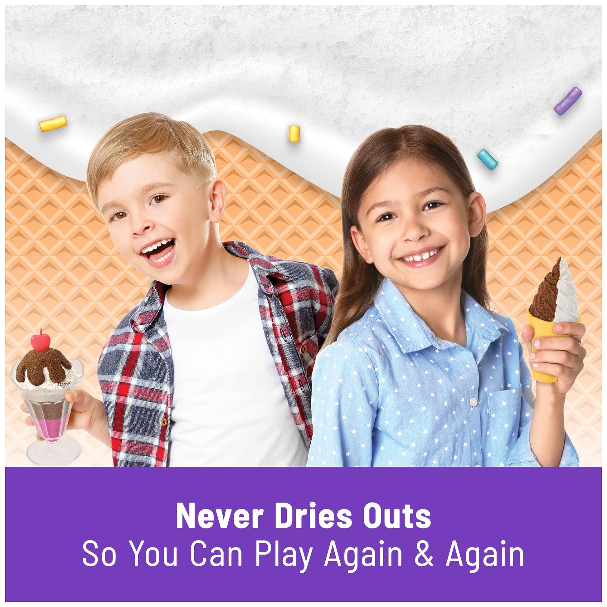 Kinetic Sand Scents Ice Cream Treats Playset 3 Colors 6 Serving Tools New