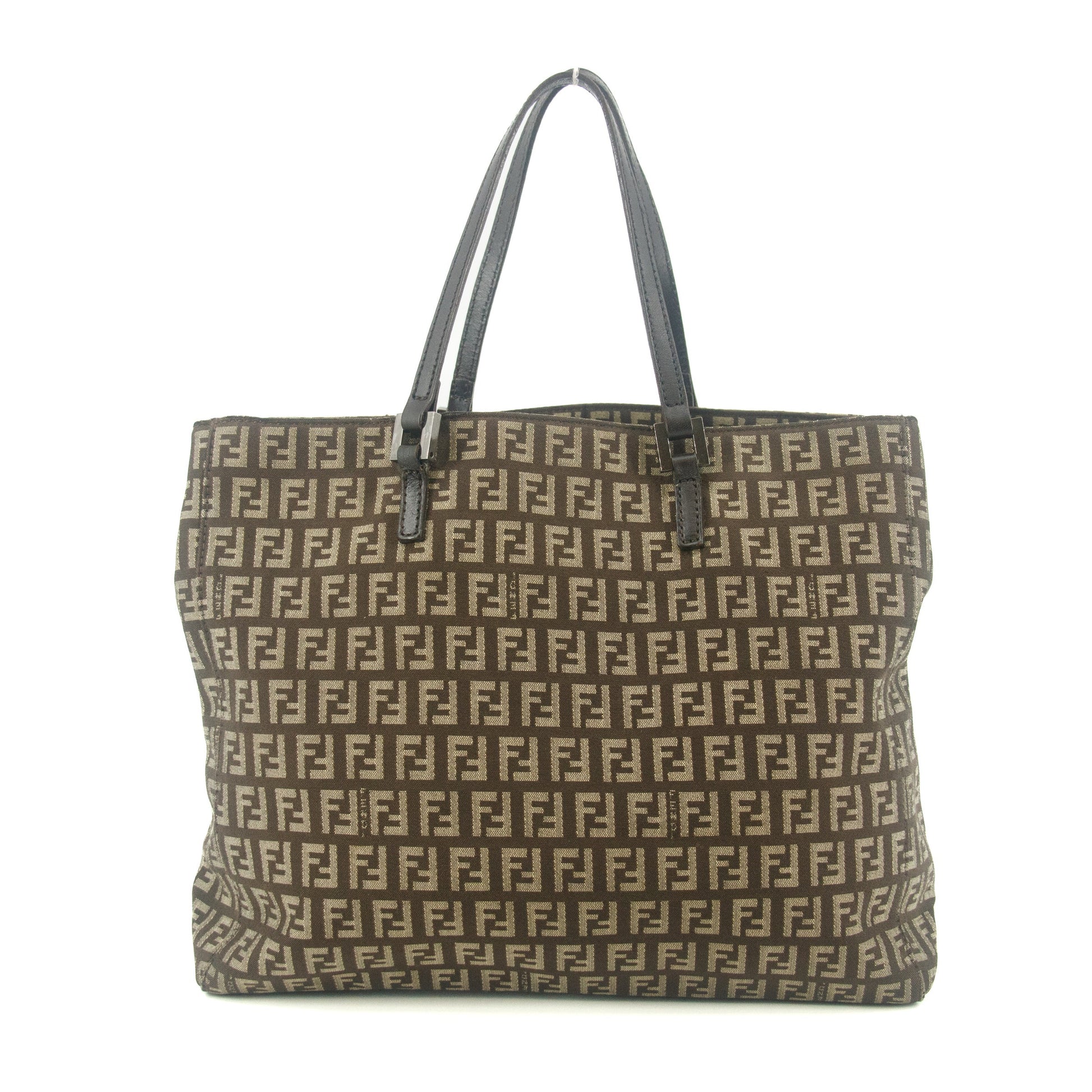 Fendi Tote Zucchino Canvas Leather Brown Beige #9208