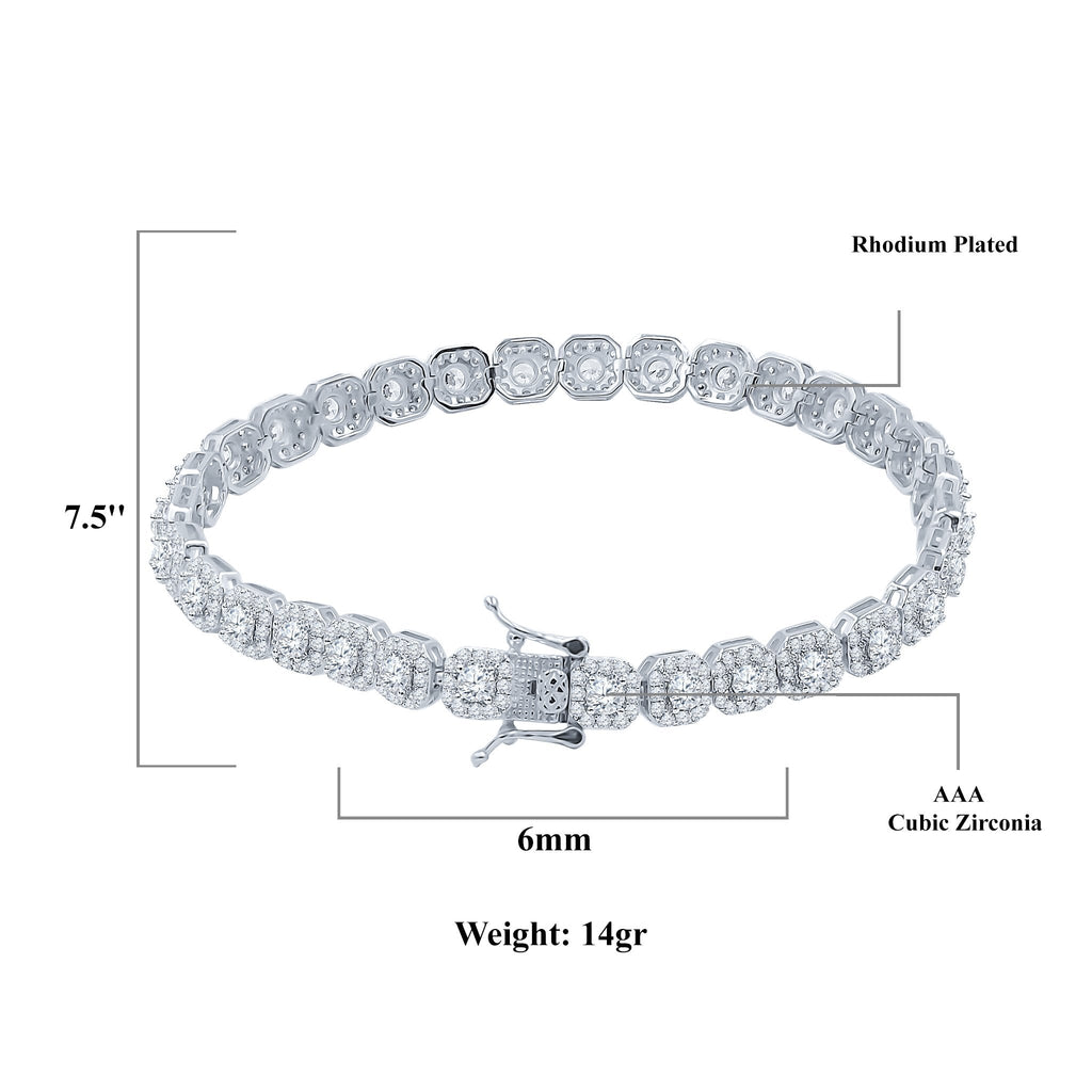 6MM Square Sterling Silver Tennis Bracelet For Women