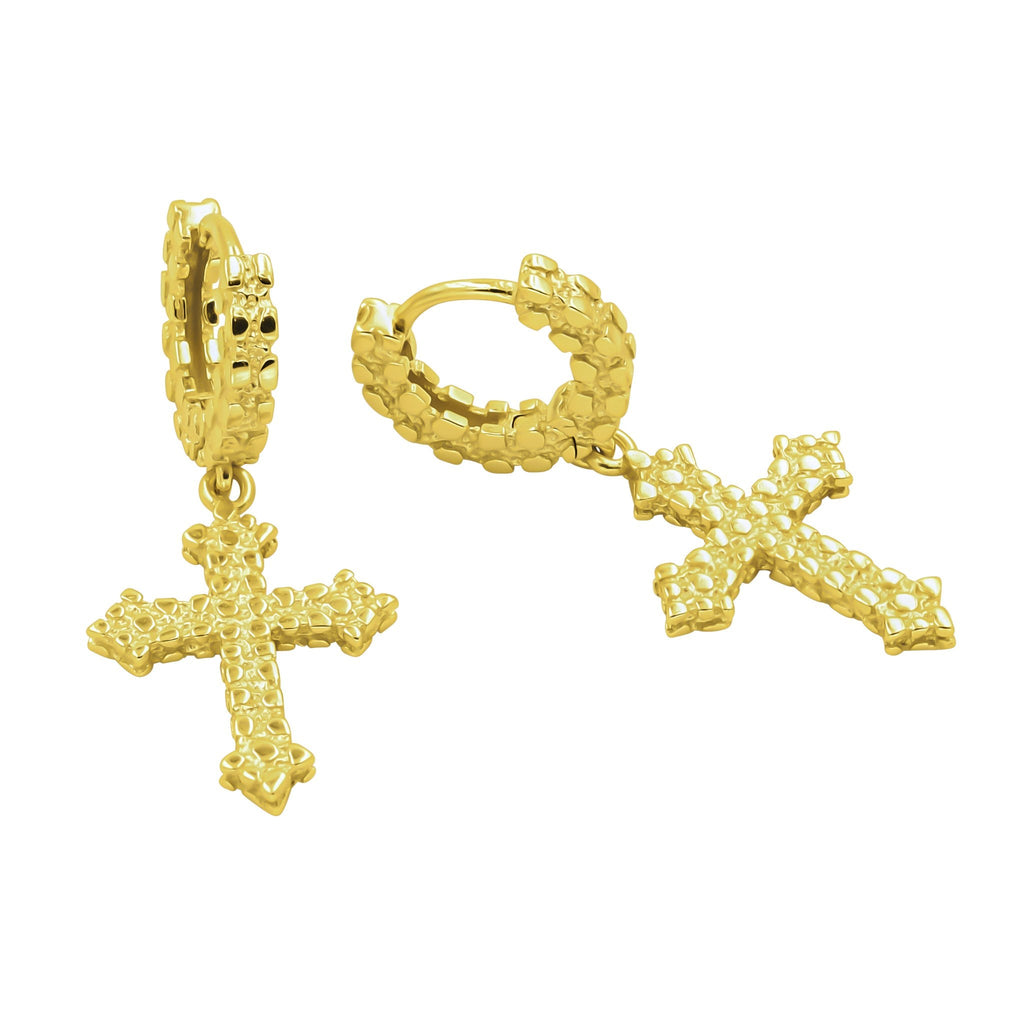 Sterling Silver CZ Cross Huggie Hoop Earrings Lightweight