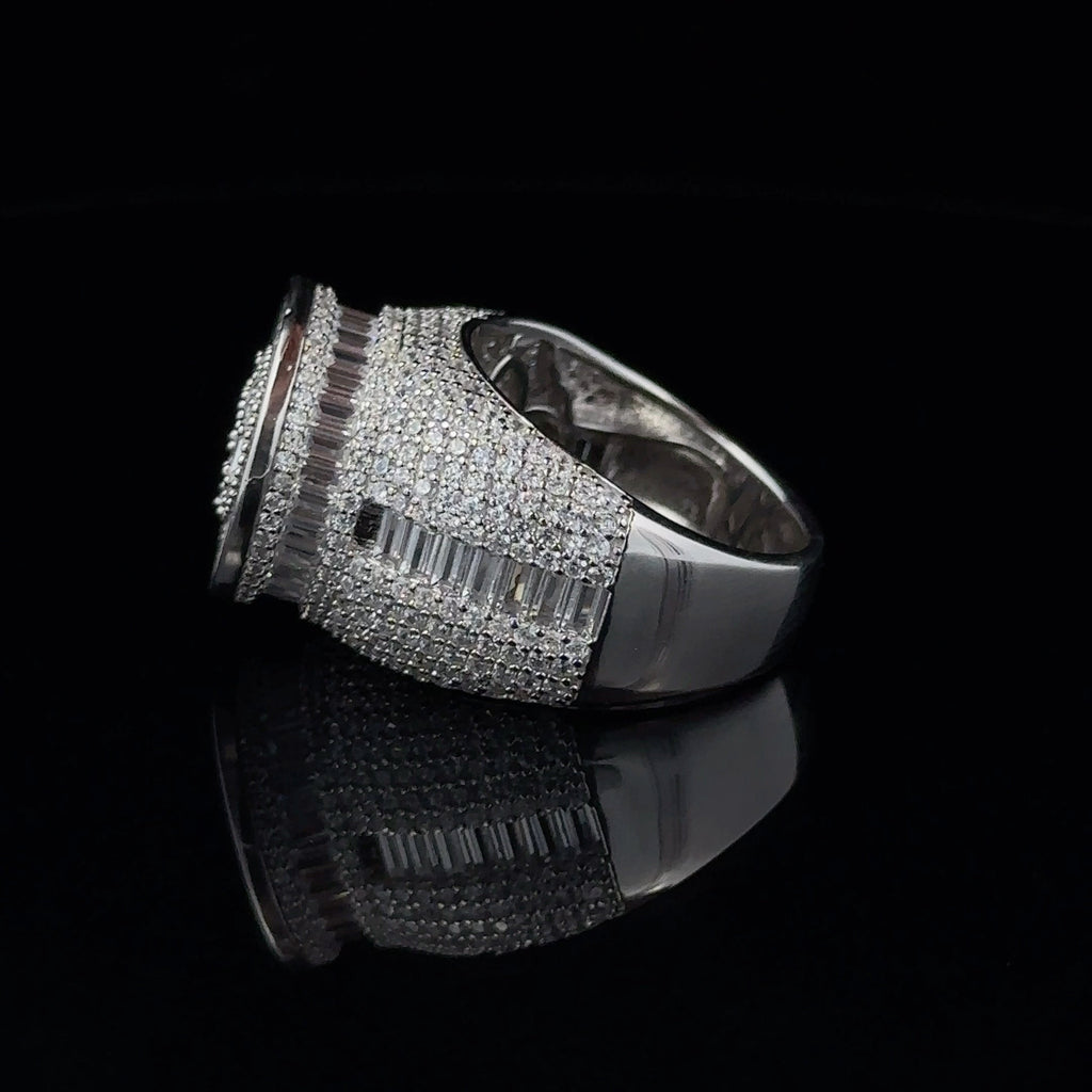 925 Rhodium CZ Iced Out Mens Sterling Silver Wide Ring