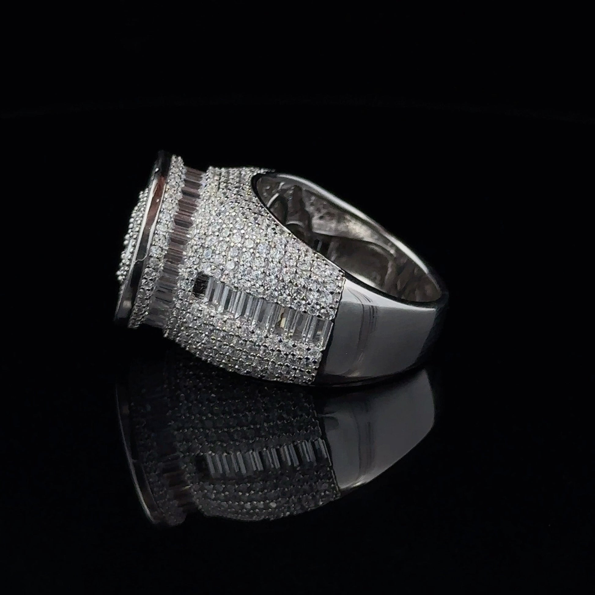 925 Rhodium CZ Iced Out Mens Sterling Silver Wide Ring