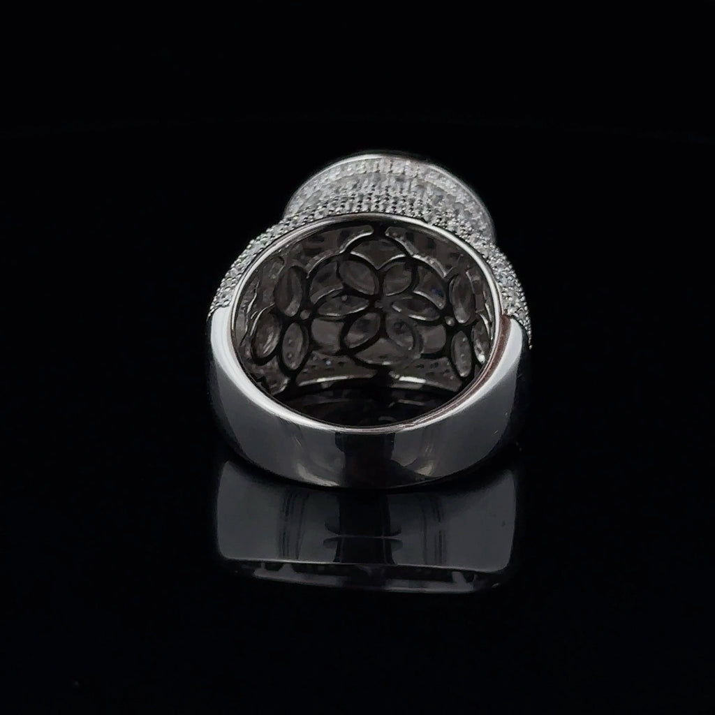 925 Rhodium CZ Iced Out Mens Sterling Silver Wide Ring