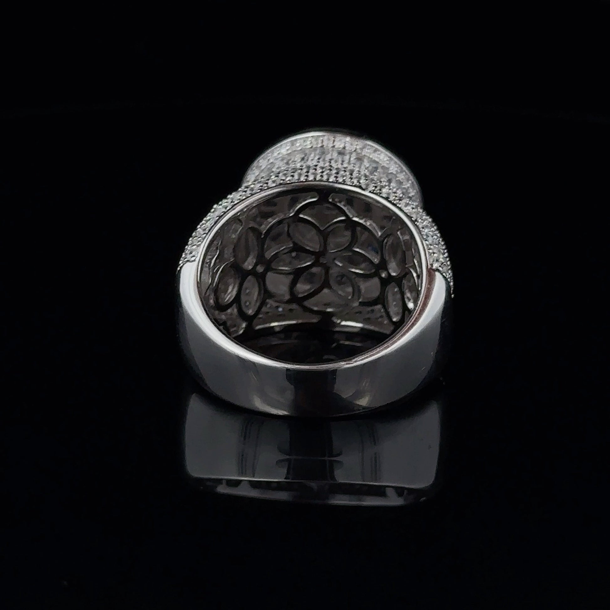 925 Rhodium CZ Iced Out Mens Sterling Silver Wide Ring