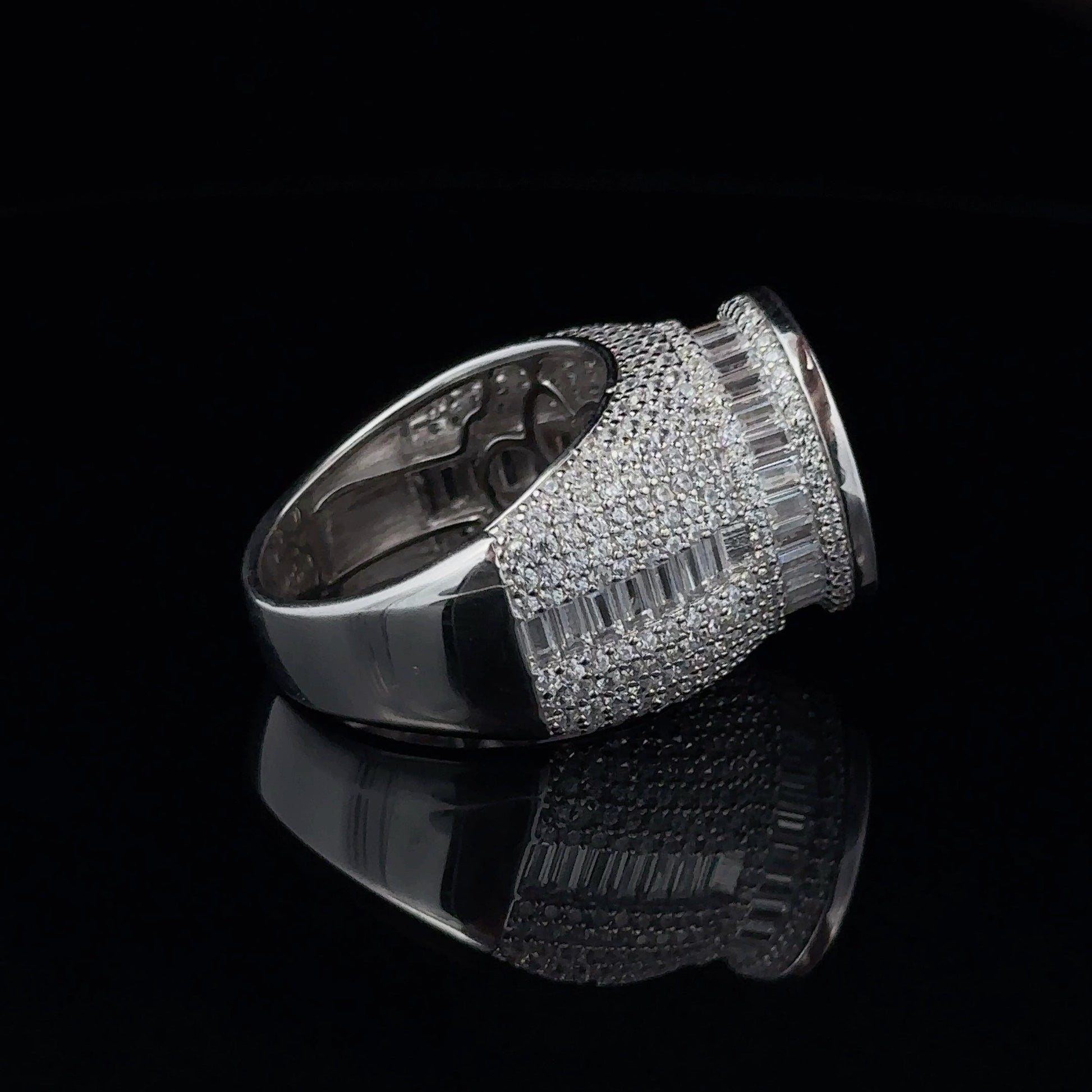 925 Rhodium CZ Iced Out Mens Sterling Silver Wide Ring