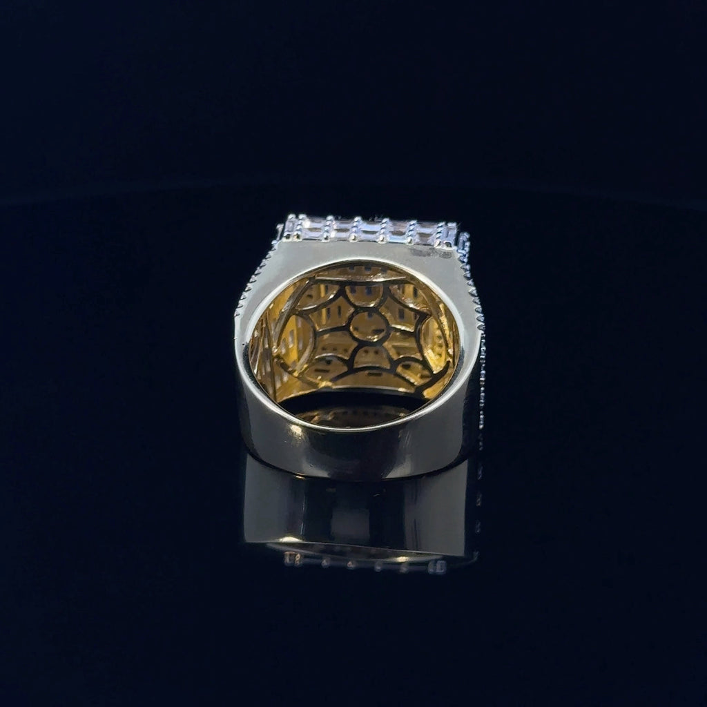 Mens CZ Iced Out Square Signet Ring 925 Yellow Gold