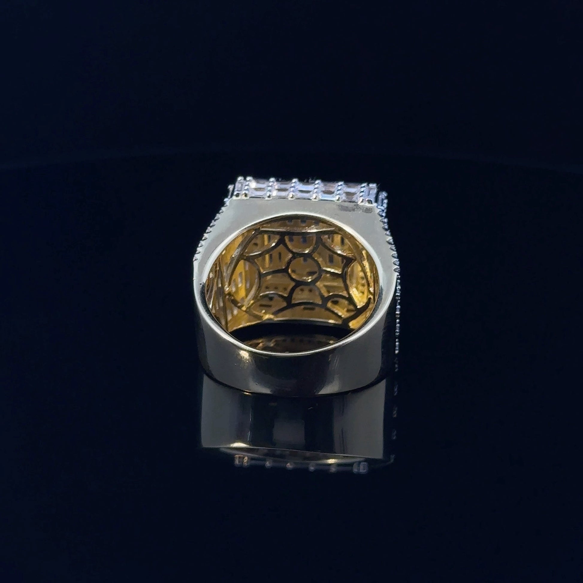 Mens CZ Iced Out Square Signet Ring 925 Yellow Gold
