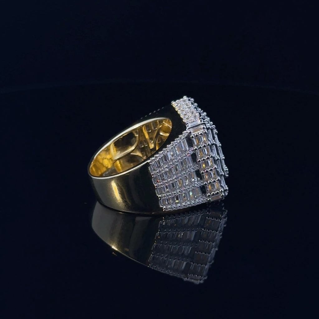 Mens CZ Iced Out Square Signet Ring 925 Yellow Gold