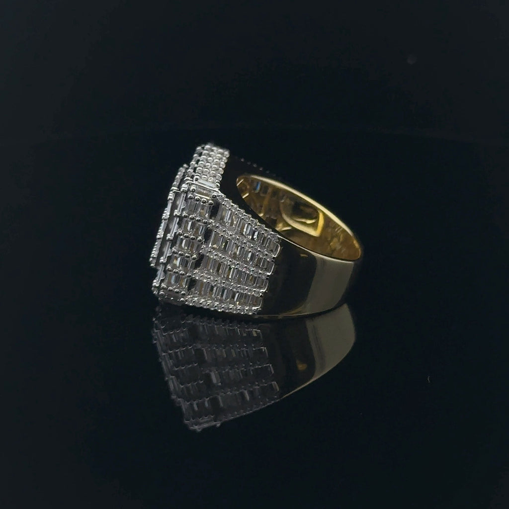 Mens CZ Iced Out Square Signet Ring 925 Yellow Gold