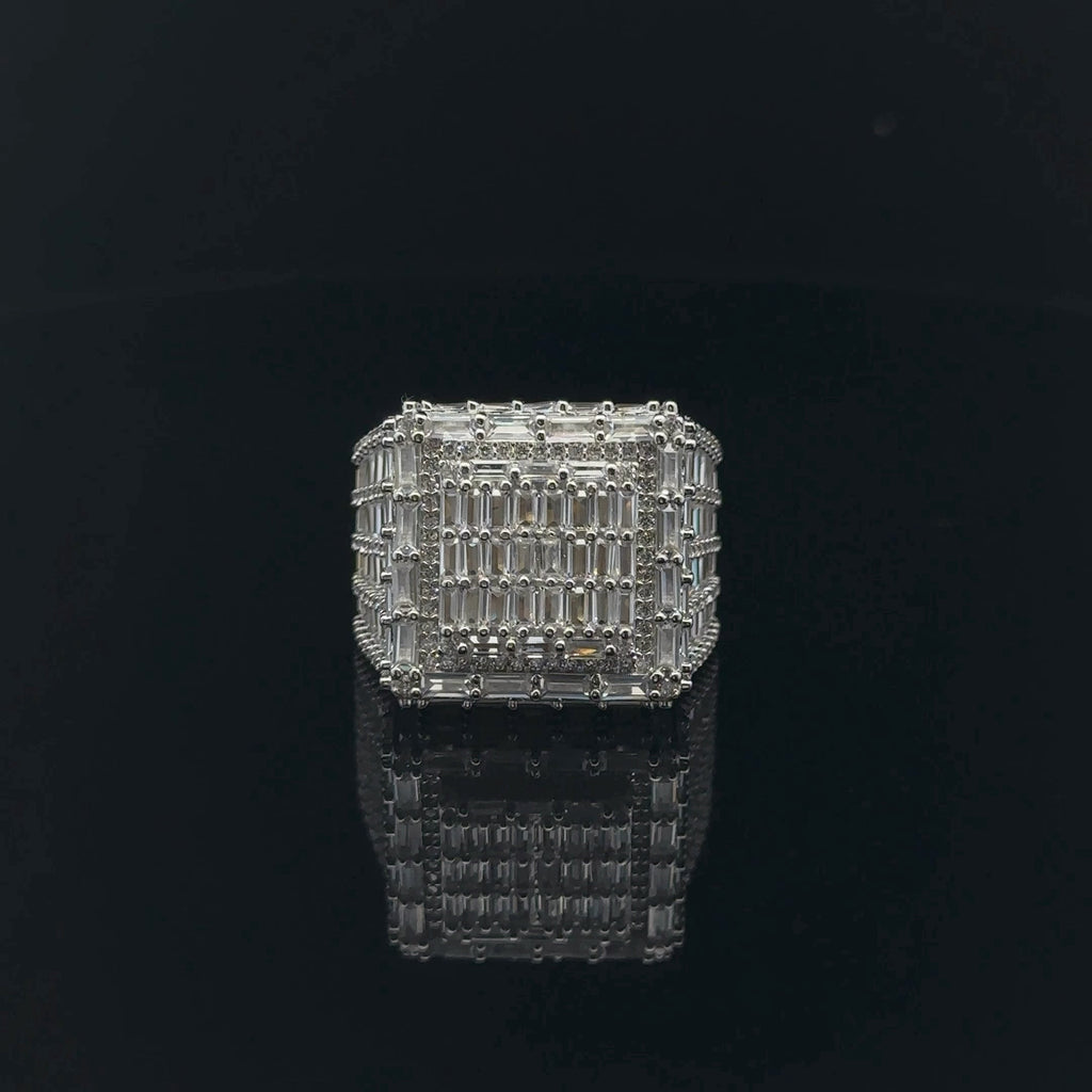 Mens CZ Iced Out Square Signet Ring 925 Yellow Gold