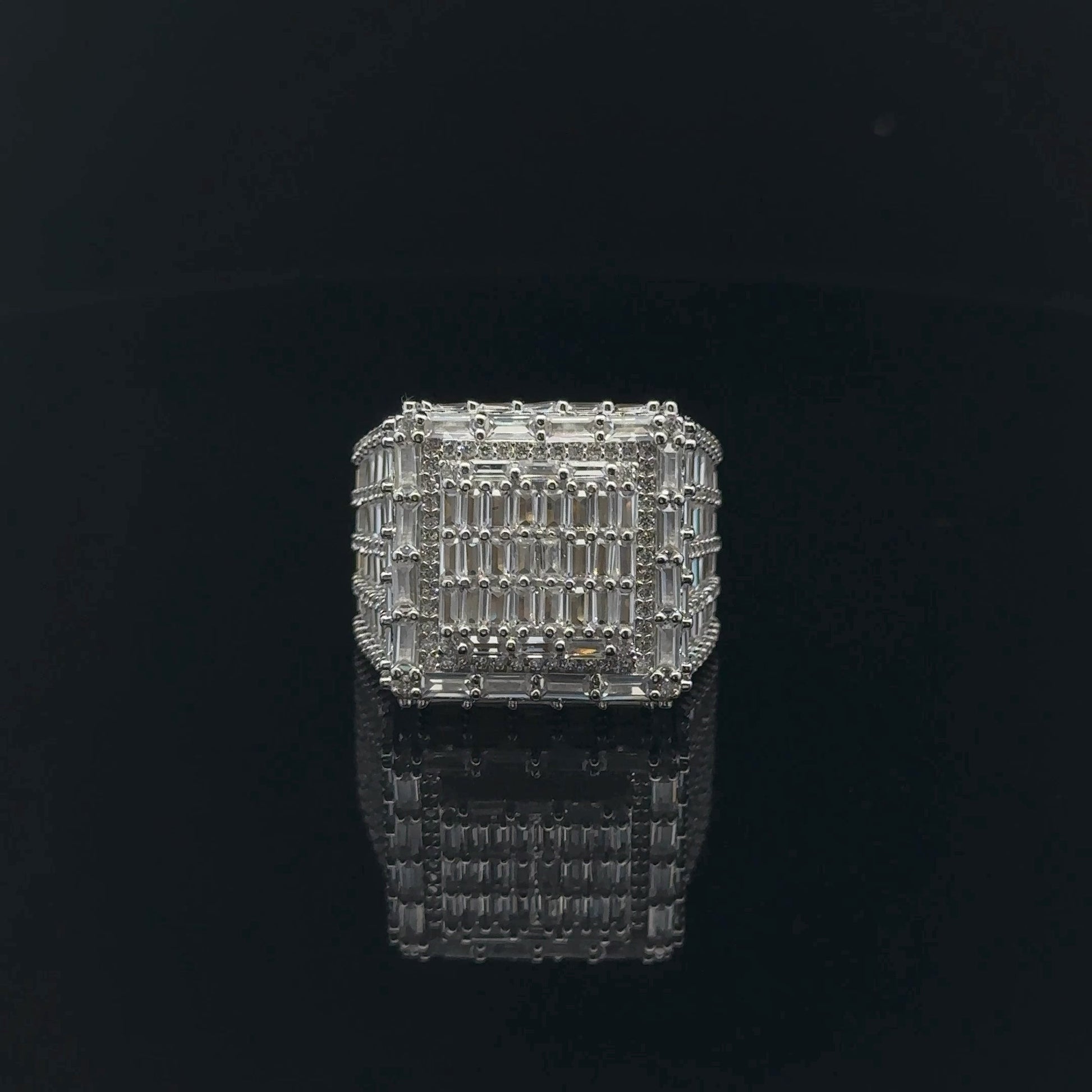 Mens CZ Iced Out Square Signet Ring 925 Yellow Gold