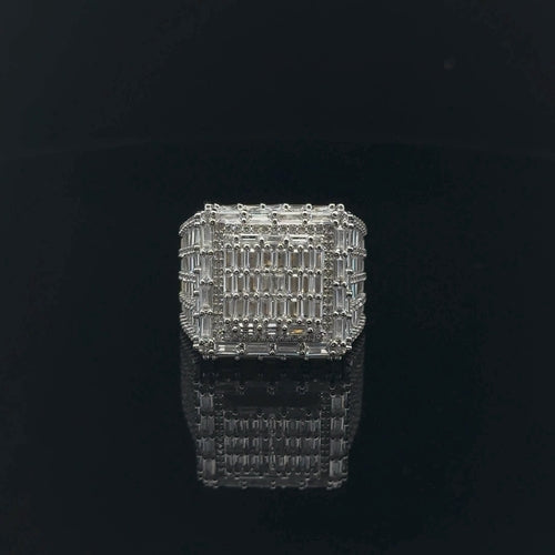 Mens CZ Iced Out Square Signet Ring 925 Yellow Gold