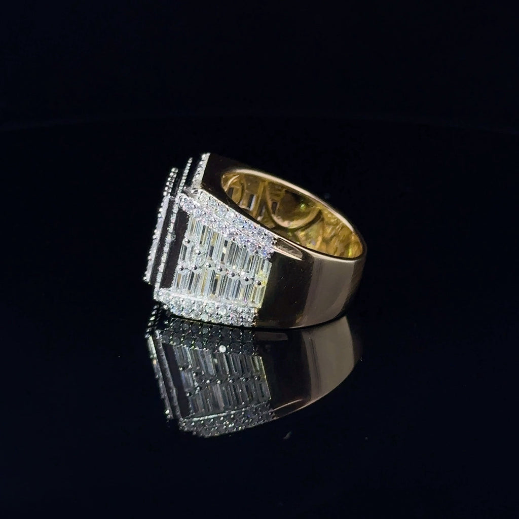 Mens 925 Yellow Gold Plated Iced Out CZ Ring Wide Band