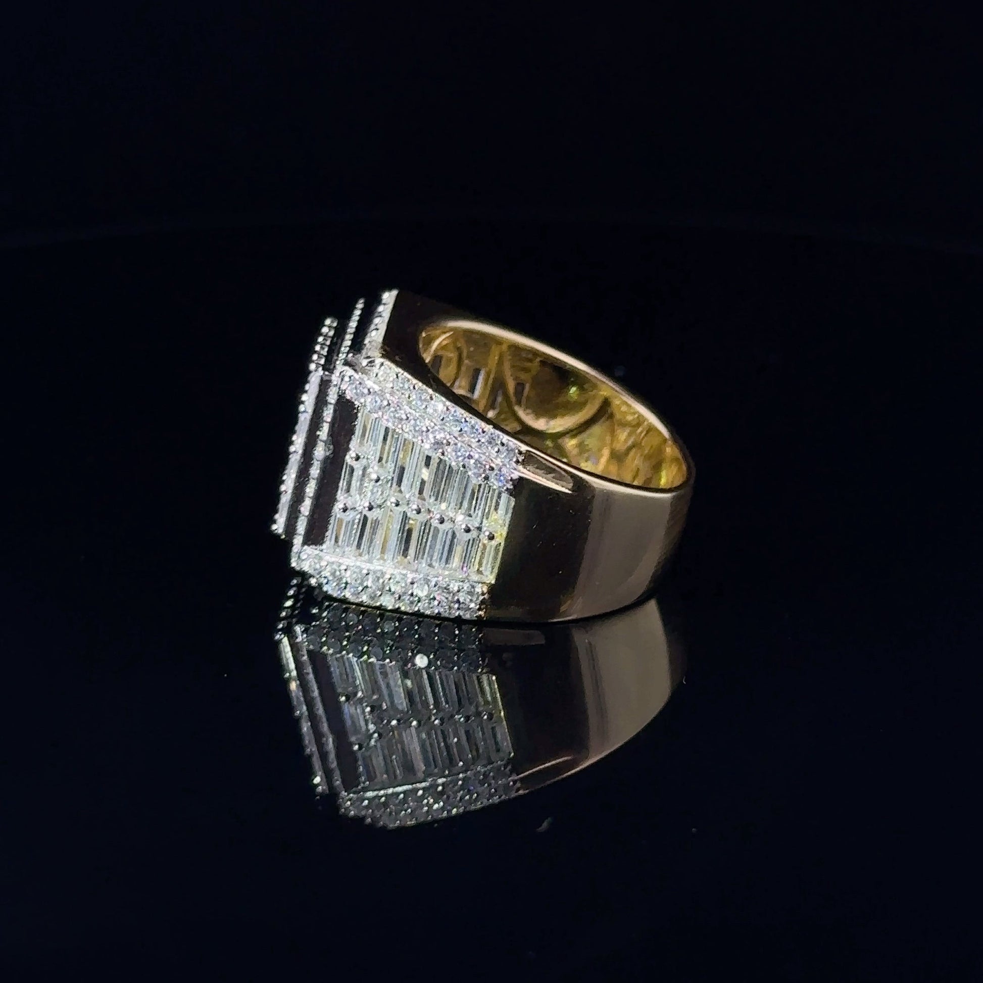 Mens 925 Yellow Gold Plated Iced Out CZ Ring Wide Band