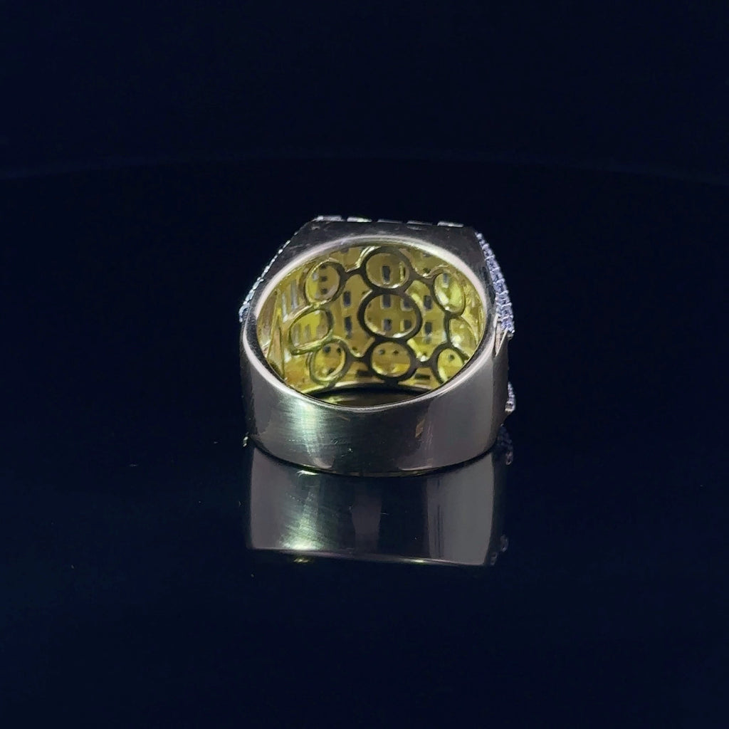 Mens 925 Yellow Gold Plated Iced Out CZ Ring Wide Band