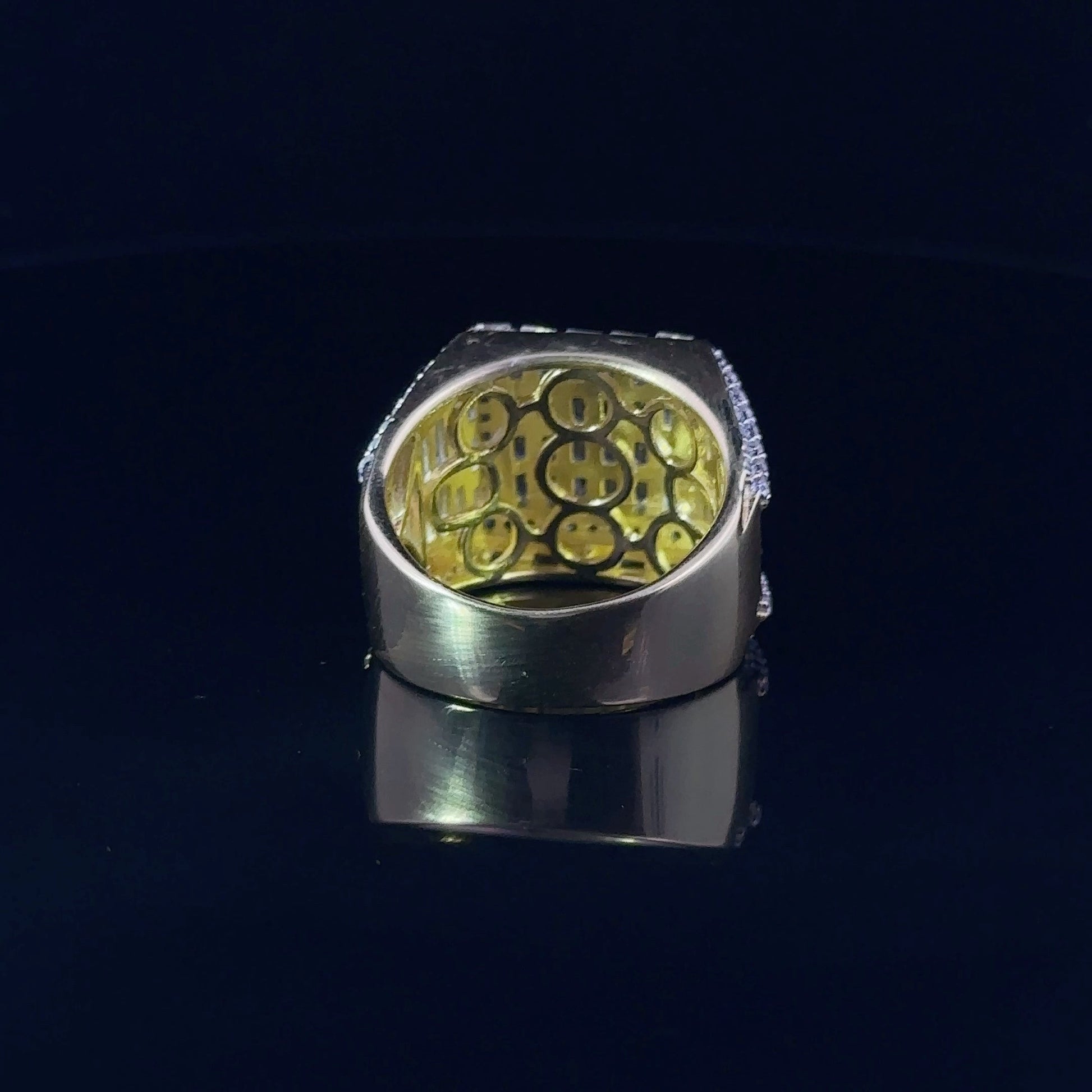 Mens 925 Yellow Gold Plated Iced Out CZ Ring Wide Band