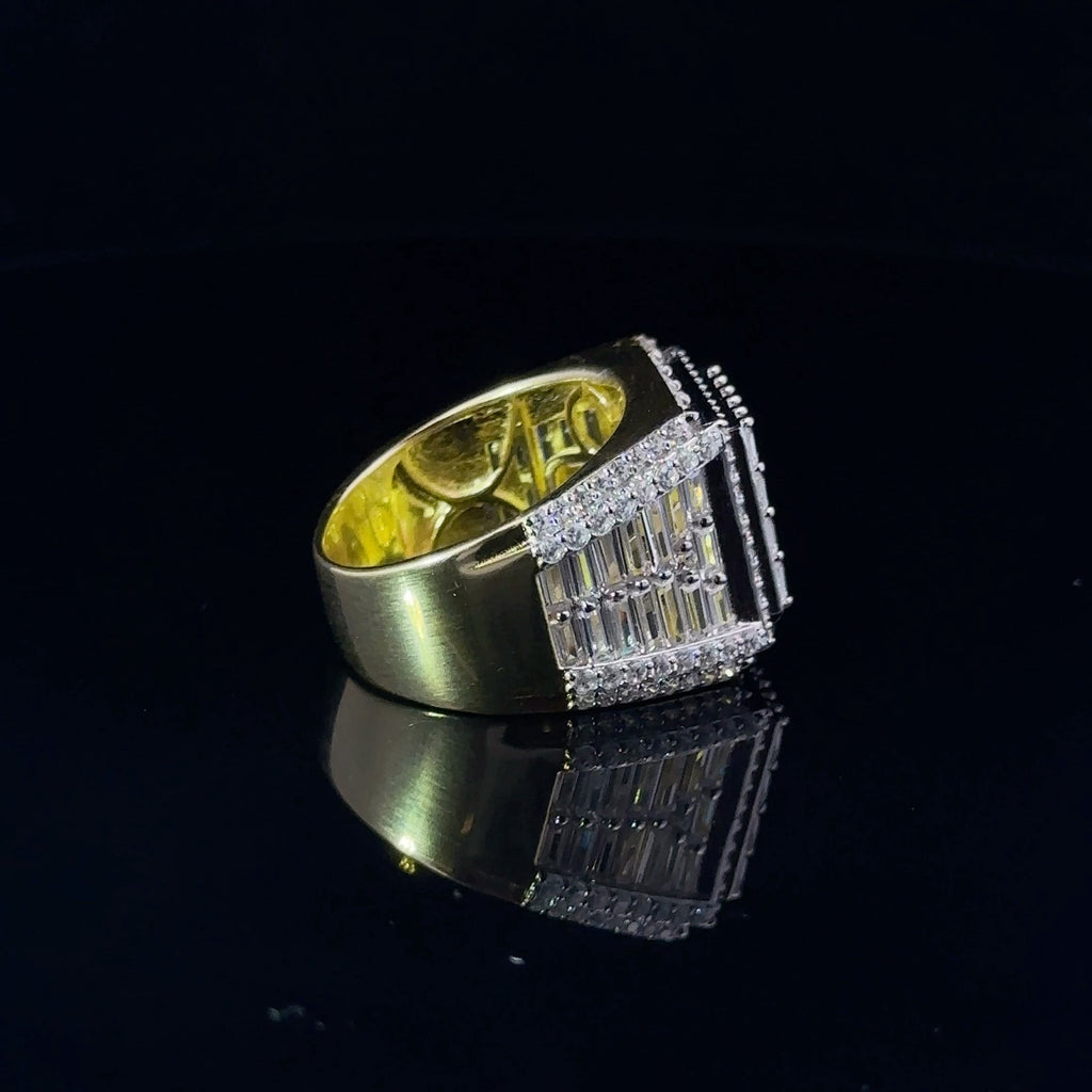 Mens 925 Yellow Gold Plated Iced Out CZ Ring Wide Band