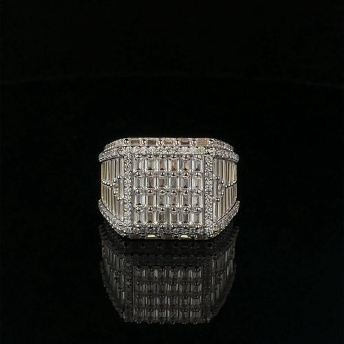 Mens 925 Yellow Gold Plated Iced Out CZ Ring Wide Band