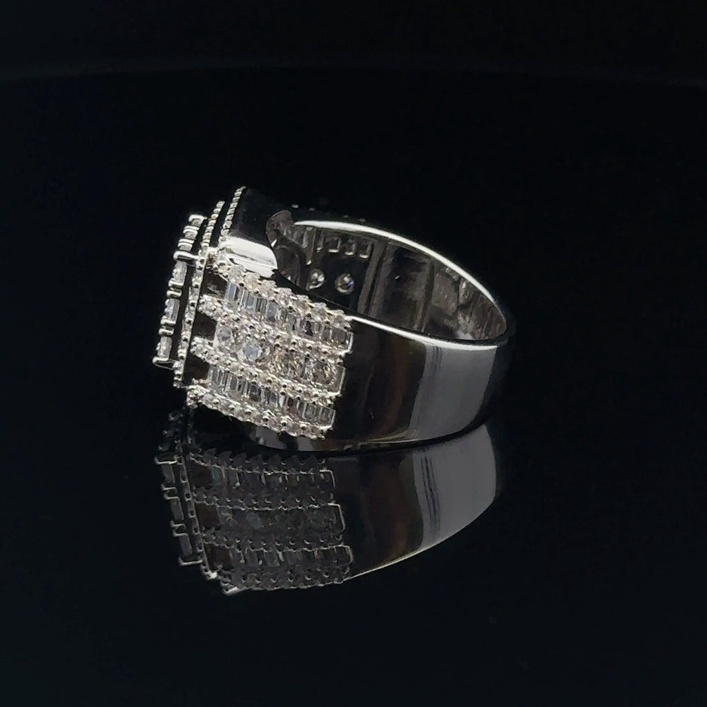 925 Sterling Silver Mens Iced Out CZ Square Wide Ring
