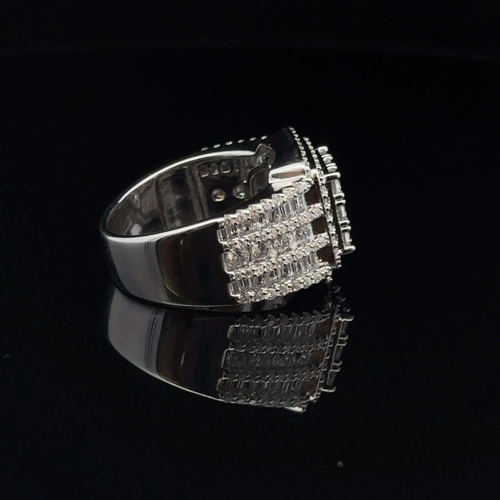 925 Sterling Silver Mens Iced Out CZ Square Wide Ring