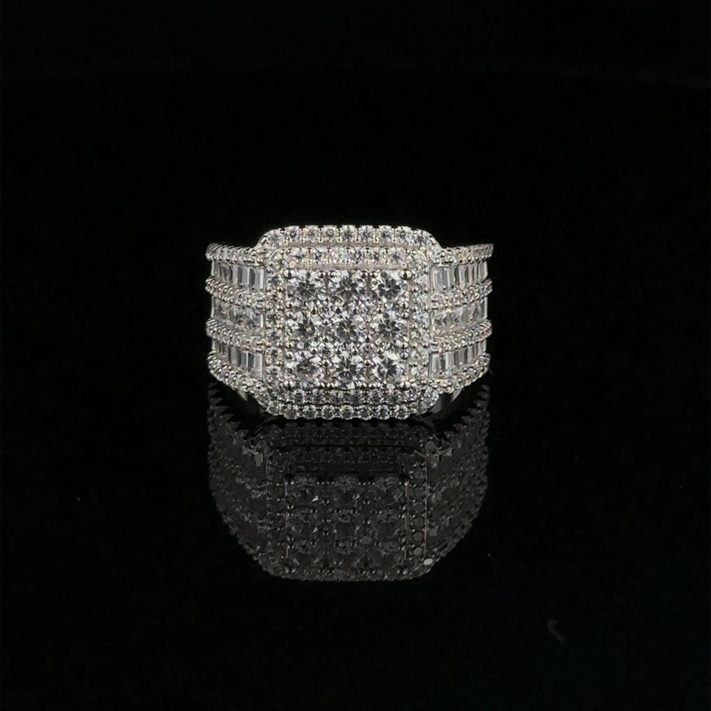 925 Sterling Silver Mens Iced Out CZ Square Wide Ring