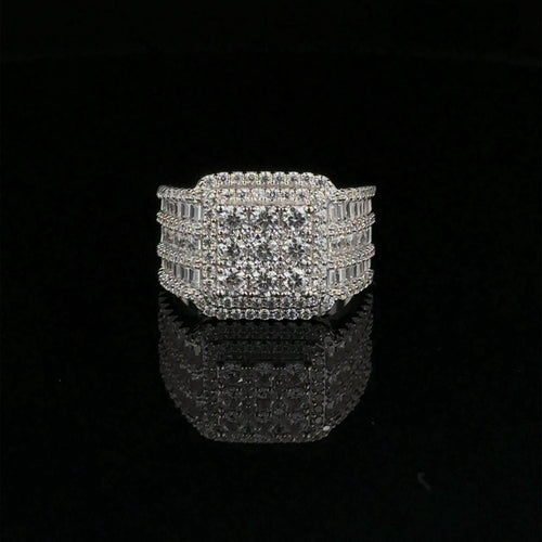 925 Sterling Silver Mens Iced Out CZ Square Wide Ring
