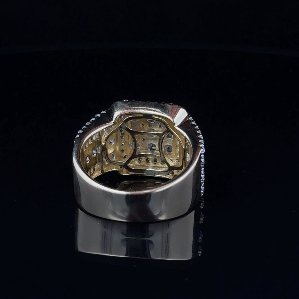 Sterling 925 CZ Iced Out Mens Square Signet Wide Ring