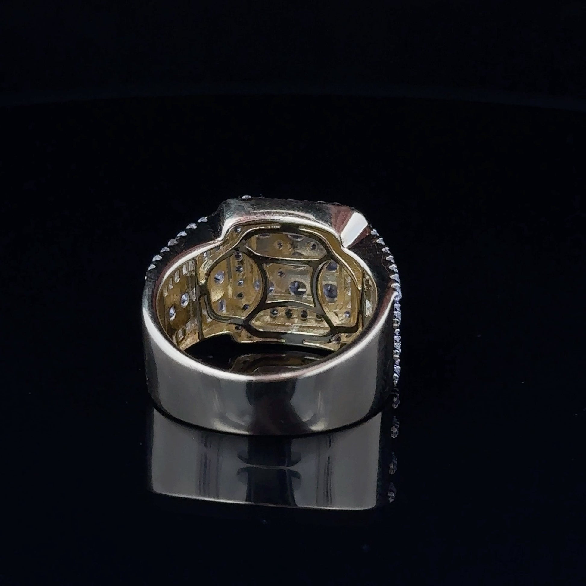 Sterling 925 CZ Iced Out Mens Square Signet Wide Ring