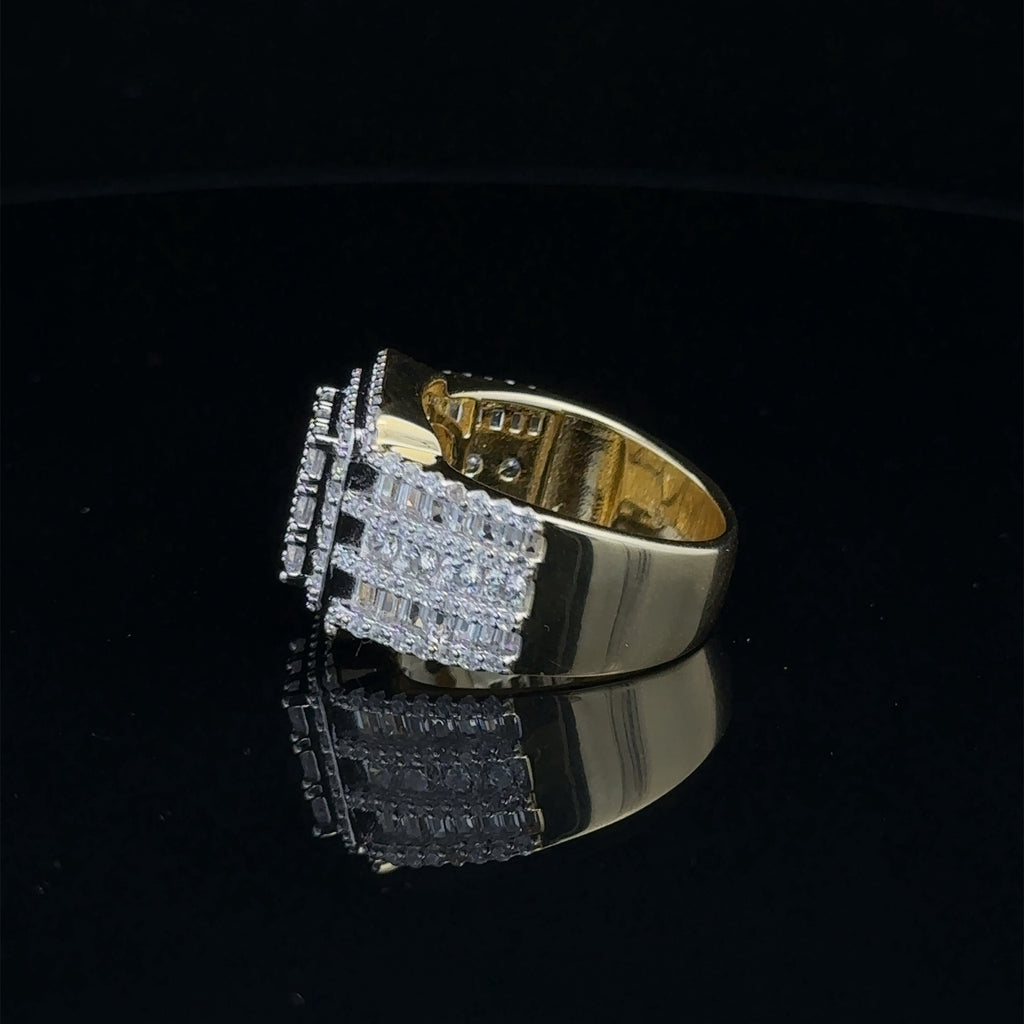 Sterling 925 CZ Iced Out Mens Square Signet Wide Ring