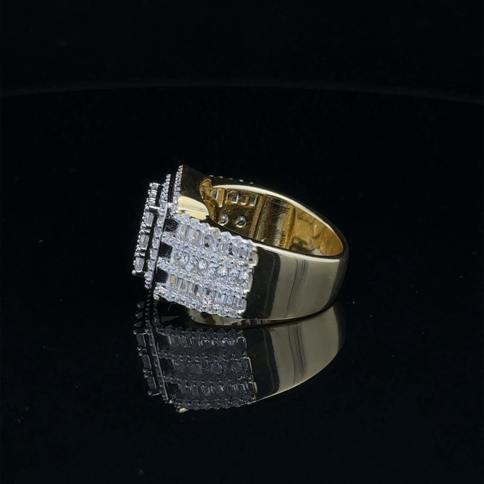 Sterling 925 CZ Iced Out Mens Square Signet Wide Ring