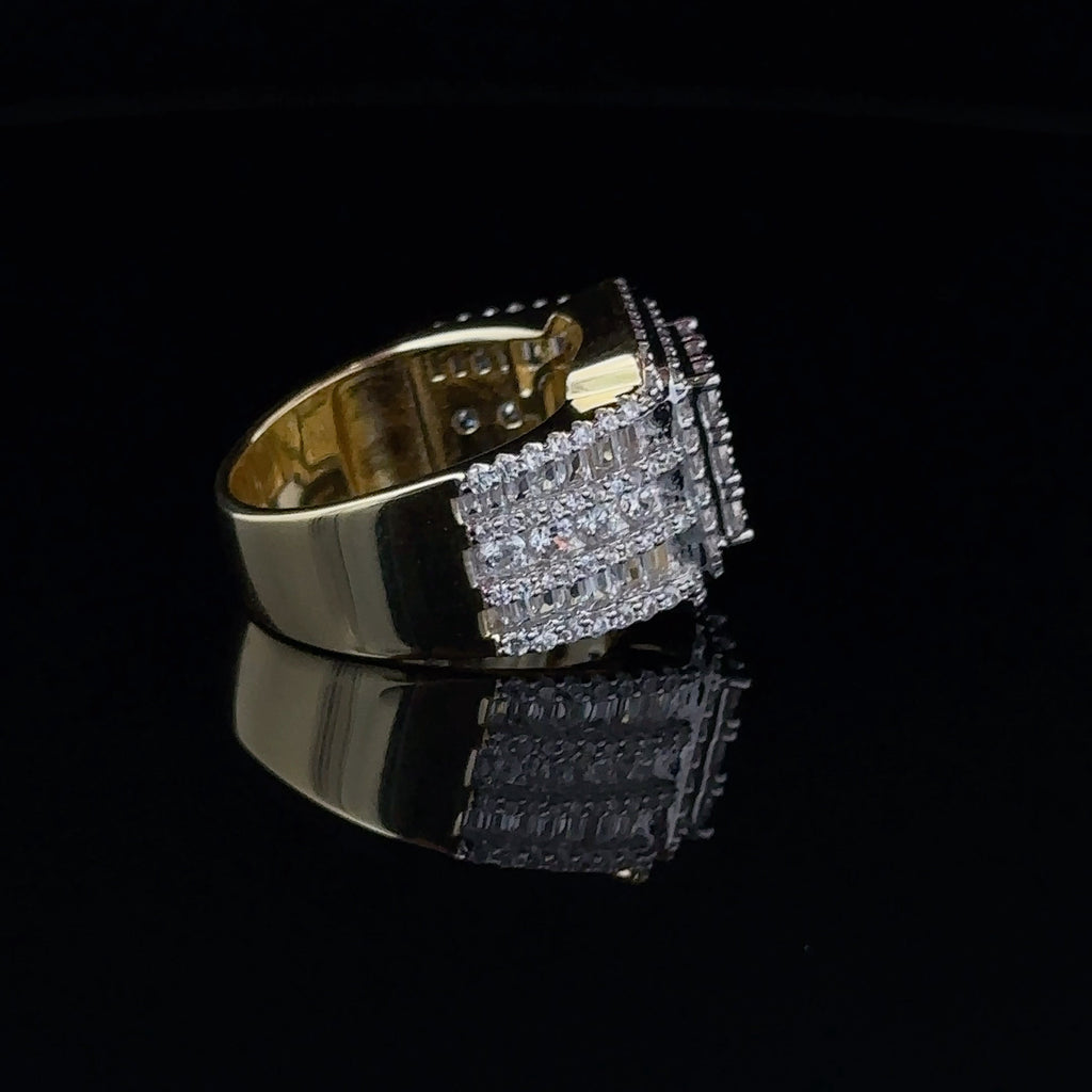 Sterling 925 CZ Iced Out Mens Square Signet Wide Ring