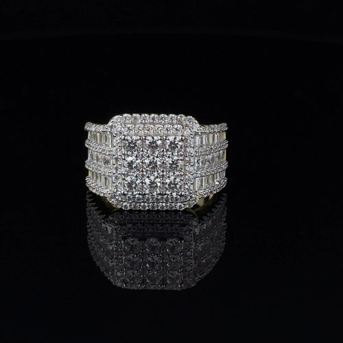 Sterling 925 CZ Iced Out Mens Square Signet Wide Ring