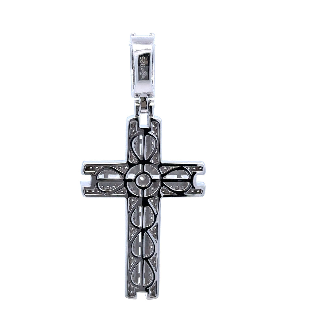 Sterling Silver Rhodium CZ Iced Out Cross Pendant Large