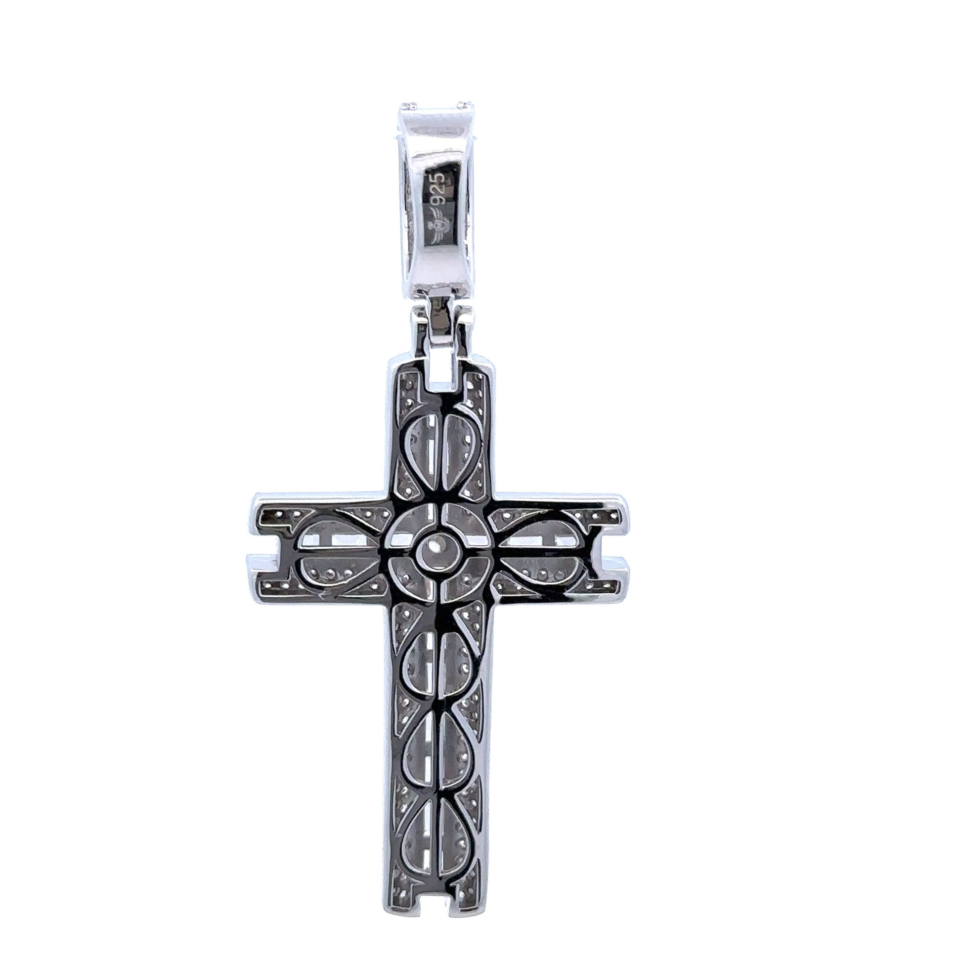 Sterling Silver Rhodium CZ Iced Out Cross Pendant Large