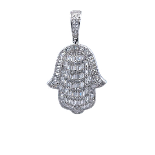 Sterling Silver Rhodium CZ Iced Out Cross Pendant Large