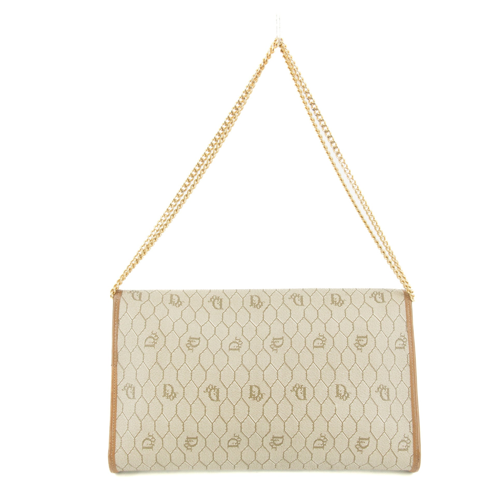Christian Dior Honeycomb Chain Shoulder PVC Beige #9236