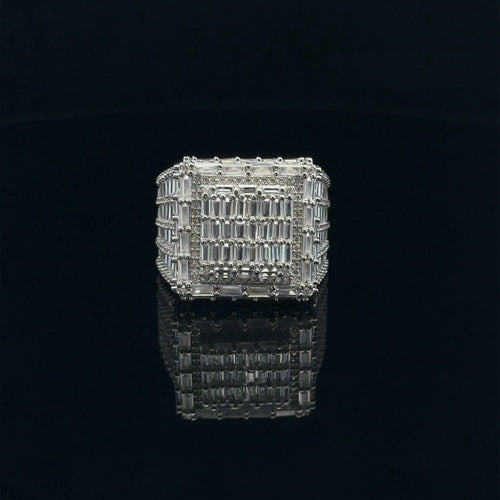 925 Rhodium Sterling Mens Iced Out CZ Baguette Ring