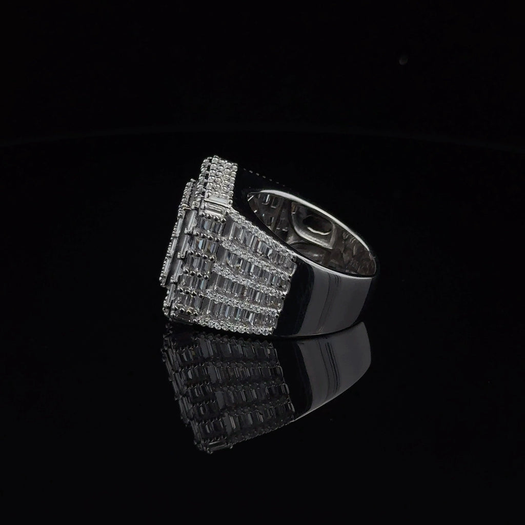 925 Rhodium Sterling Mens Iced Out CZ Baguette Ring