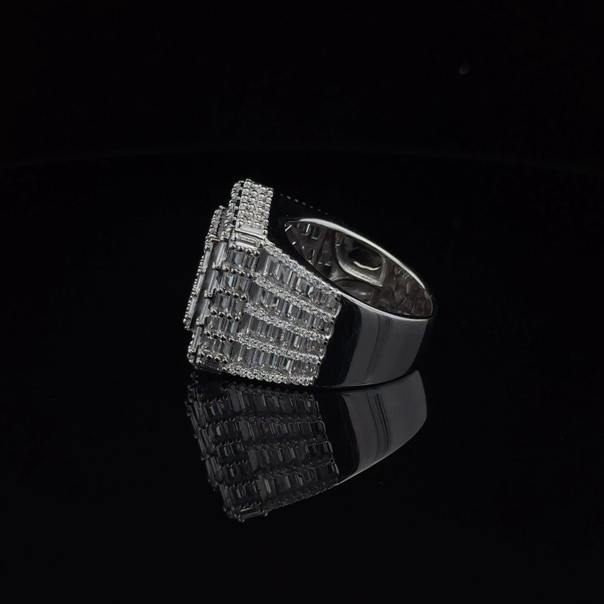 925 Rhodium Sterling Mens Iced Out CZ Baguette Ring