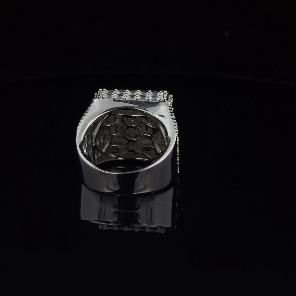 925 Rhodium Sterling Mens Iced Out CZ Baguette Ring