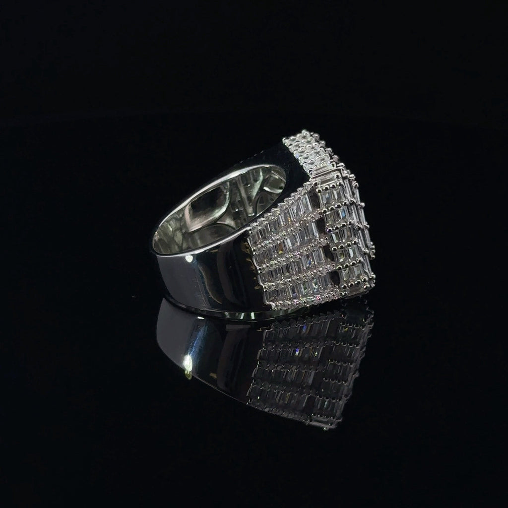 925 Rhodium Sterling Mens Iced Out CZ Baguette Ring