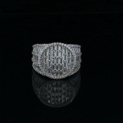 925 Sterling CZ Rhodium Mens Iced Out Bold Signet Ring